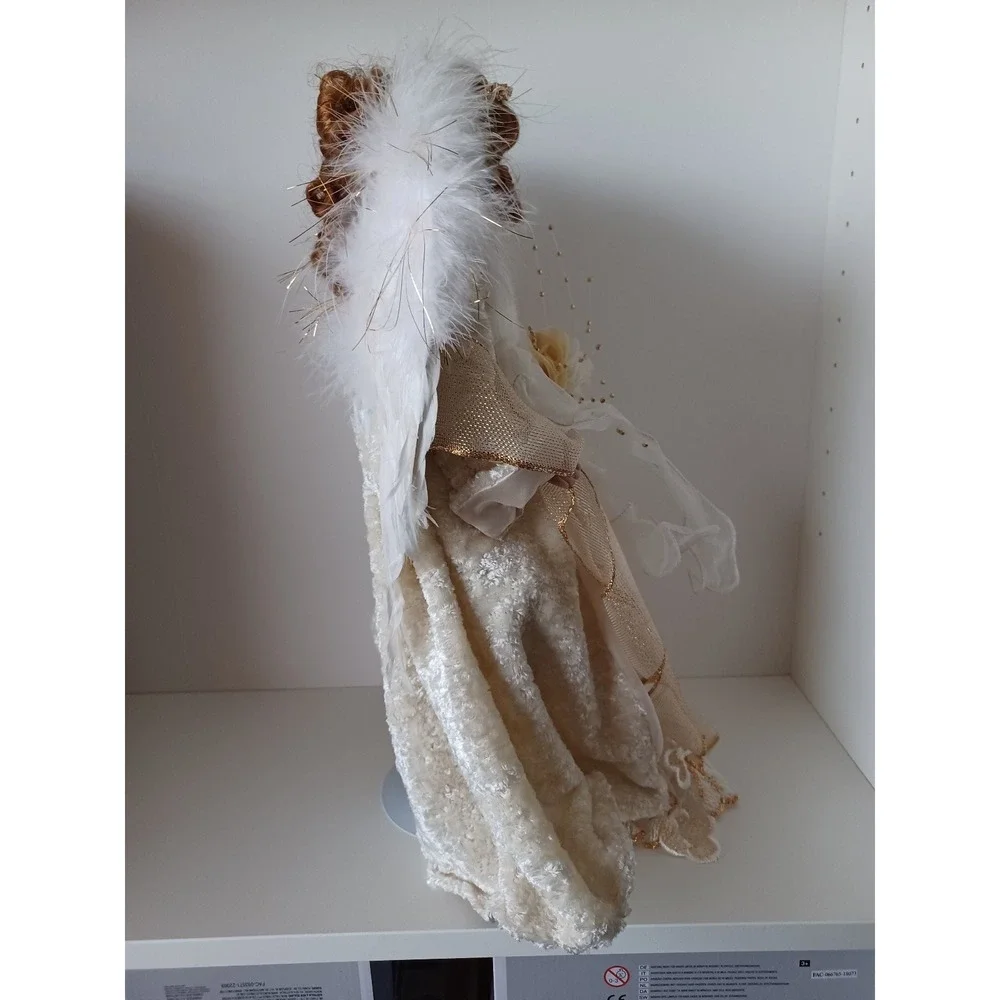 Vintage Porcelain Doll In Gold And White Dress With Wings Collectible Toy